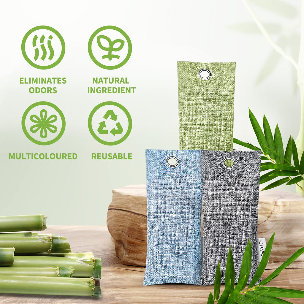 CLEVAST Bamboo Charcoal Air Purifying Bags (6x75g), Removes Odors and Moisture, Nature Fresh Air Purifier Bags, Deodorizer Eliminator, Purifier for Closet, Shoe, Large Room, Car Air freshener