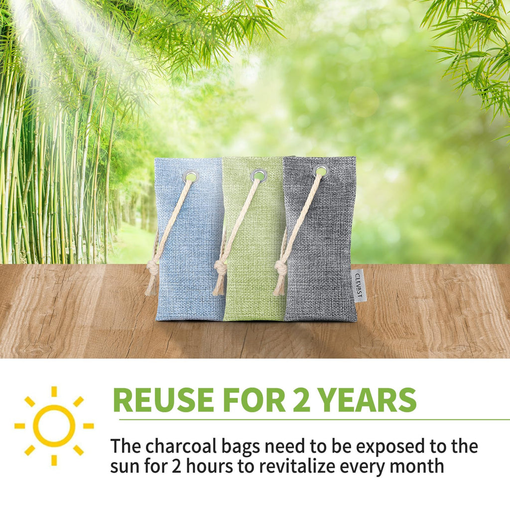 CLEVAST Bamboo Charcoal Air Purifying Bags (6x75g), Removes Odors and Moisture, Nature Fresh Air Purifier Bags, Deodorizer Eliminator, Purifier for Closet, Shoe, Large Room, Car Air freshener