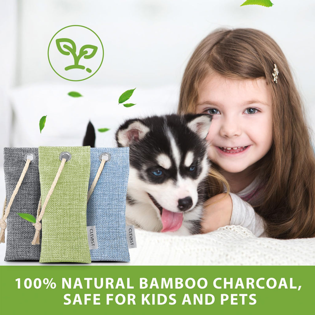 CLEVAST Bamboo Charcoal Air Purifying Bags (6x75g), Removes Odors and Moisture, Nature Fresh Air Purifier Bags, Deodorizer Eliminator, Purifier for Closet, Shoe, Large Room, Car Air freshener