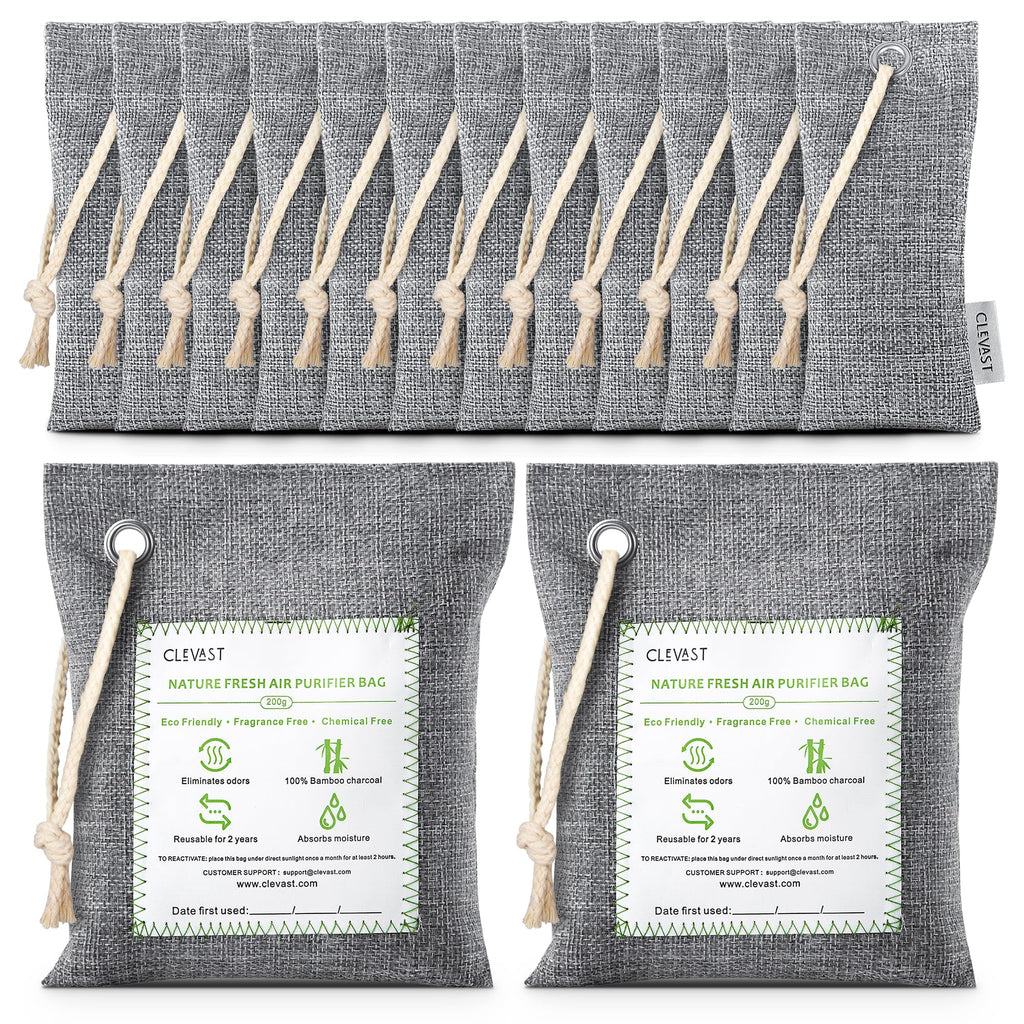 CLEVAST Bamboo Charcoal Air Purifying Bags (6x75g), Removes Odors and Moisture, Nature Fresh Air Purifier Bags, Deodorizer Eliminator, Purifier for Closet, Shoe, Large Room, Car Air freshener