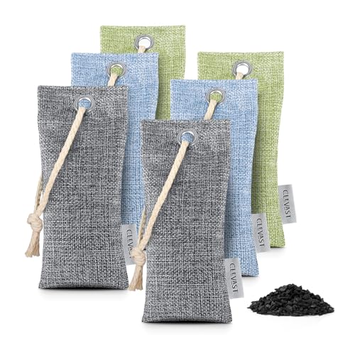 CLEVAST Bamboo Charcoal Air Purifying Bags (6x75g), Removes Odors and Moisture, Nature Fresh Air Purifier Bags, Deodorizer Eliminator, Purifier for Closet, Shoe, Large Room, Car Air freshener
