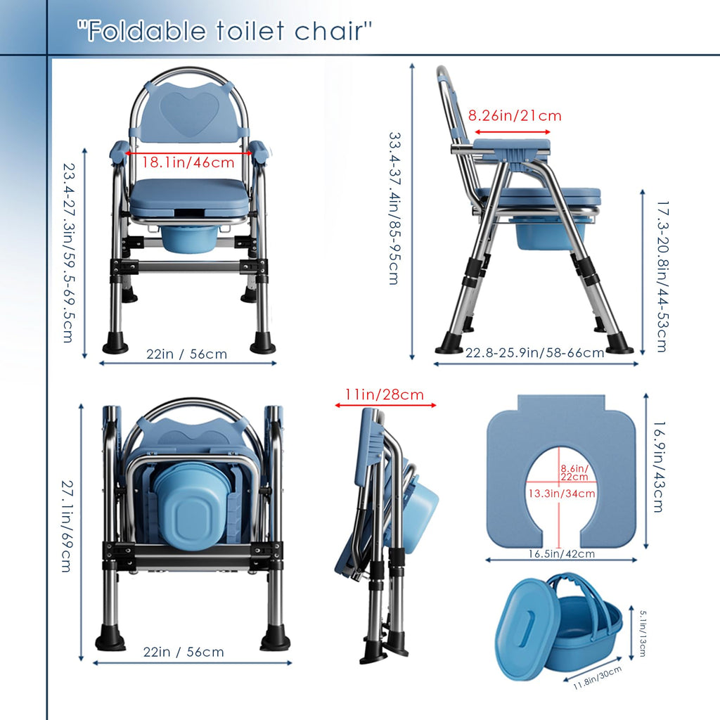 CYHWQ Commode Chair for Seniors, Portable Bedside commodes Chair, Height-Adjustable, Toilet Chair with Padded Seat Plate and Toilet Bucket, Foldable Stable, Load Capacity 200 kg (CY-KJ6201) - Very Good
