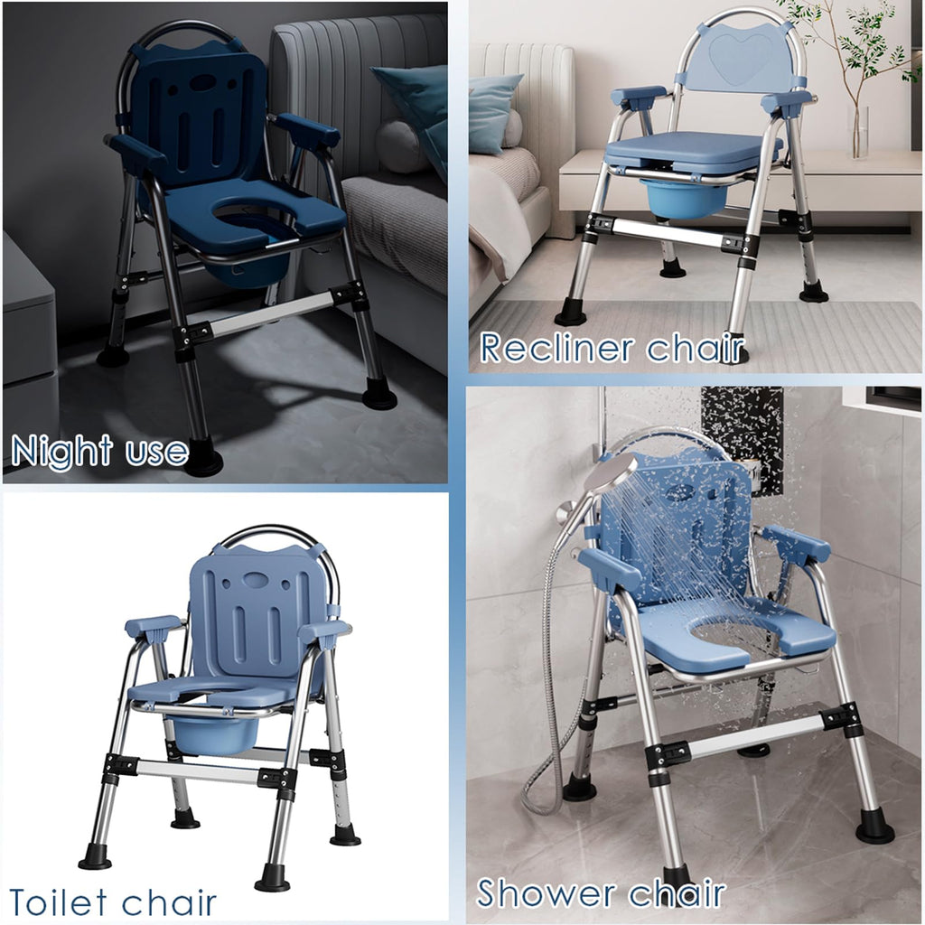 CYHWQ Commode Chair for Seniors, Portable Bedside commodes Chair, Height-Adjustable, Toilet Chair with Padded Seat Plate and Toilet Bucket, Foldable Stable, Load Capacity 200 kg (CY-KJ6201) - Very Good