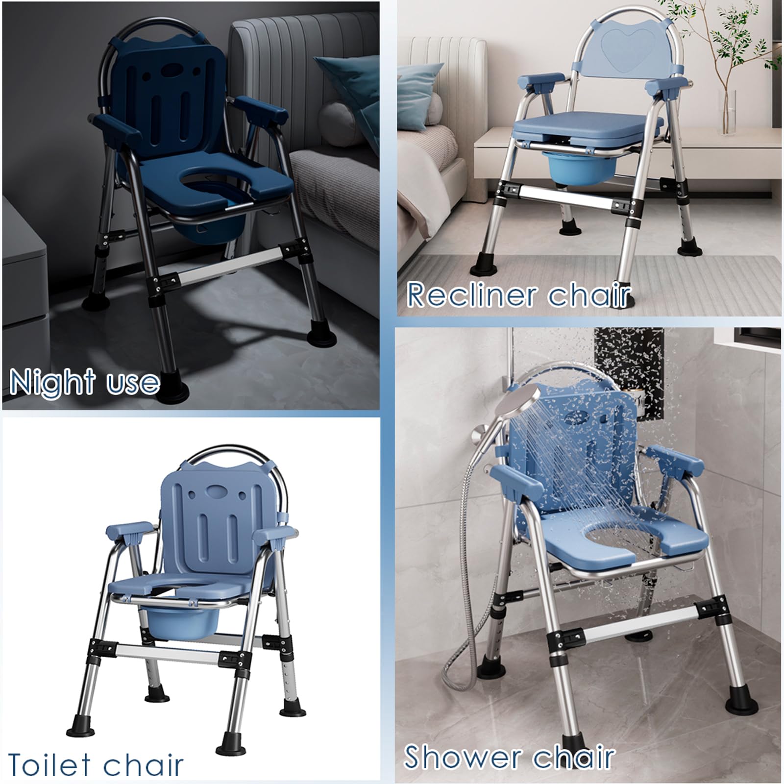 CYHWQ Commode Chair for Seniors, Portable Bedside commodes Chair, Height-Adjustable, Toilet Chair with Padded Seat Plate and Toilet Bucket, Foldable Stable, Load Capacity 200 kg (CY-KJ6201) - Very Good