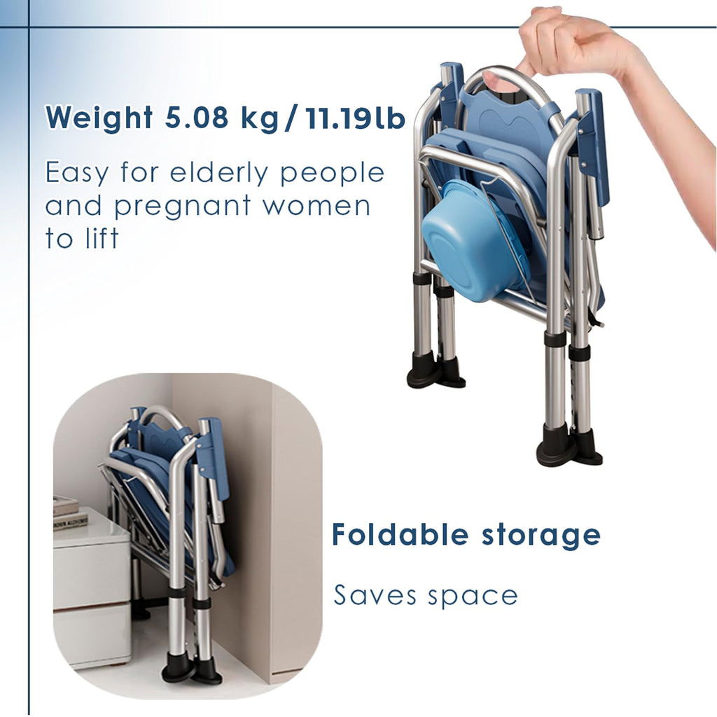 CYHWQ Commode Chair for Seniors, Portable Bedside commodes Chair, Height-Adjustable, Toilet Chair with Padded Seat Plate and Toilet Bucket, Foldable Stable, Load Capacity 200 kg (CY-KJ6201) - Very Good