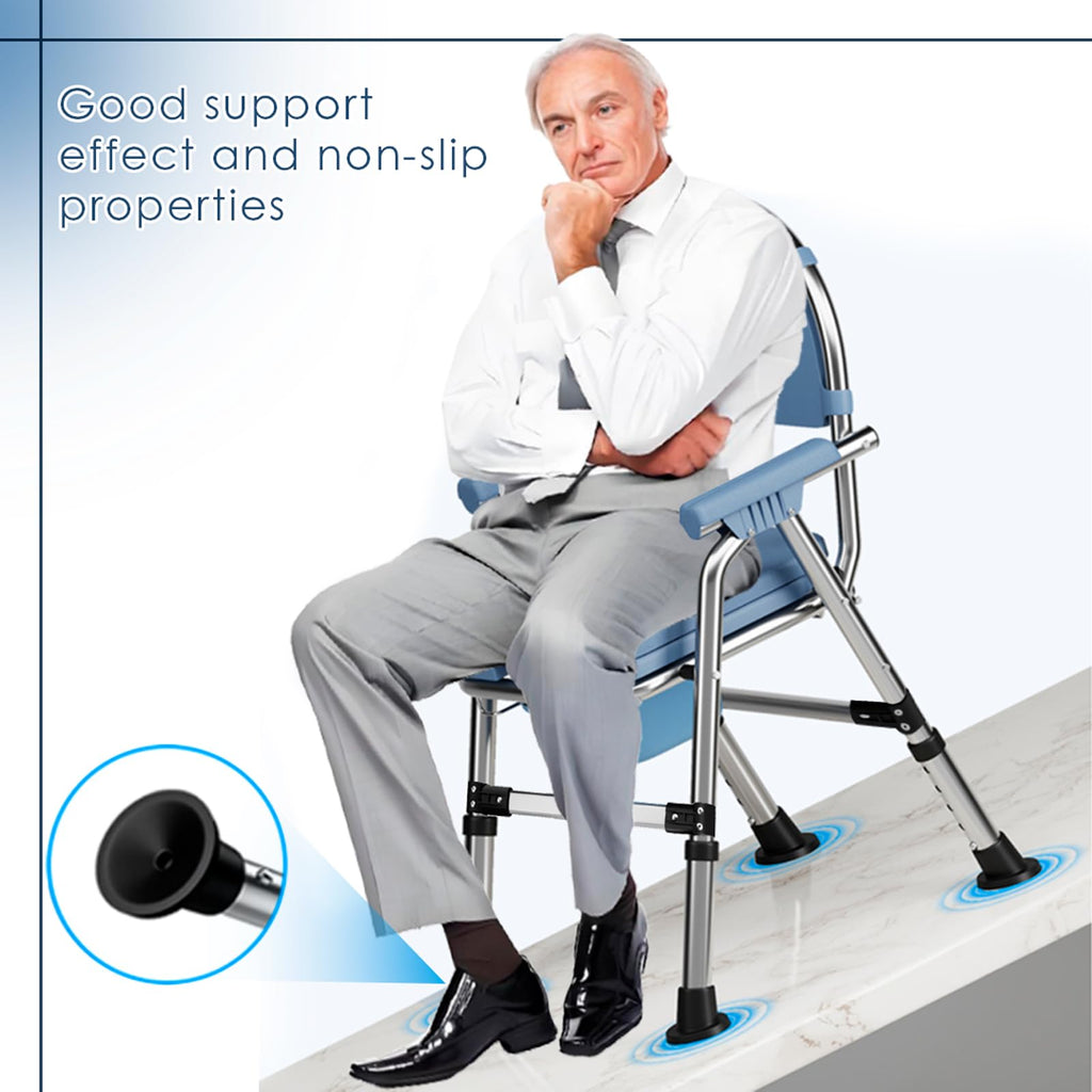 CYHWQ Commode Chair for Seniors, Portable Bedside commodes Chair, Height-Adjustable, Toilet Chair with Padded Seat Plate and Toilet Bucket, Foldable Stable, Load Capacity 200 kg (CY-KJ6201) - Very Good