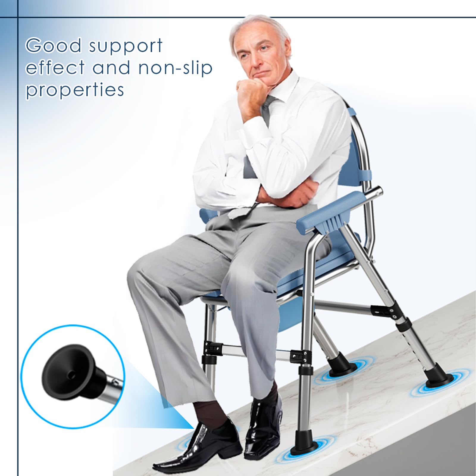 CYHWQ Commode Chair for Seniors, Portable Bedside commodes Chair, Height-Adjustable, Toilet Chair with Padded Seat Plate and Toilet Bucket, Foldable Stable, Load Capacity 200 kg (CY-KJ6201) - Very Good