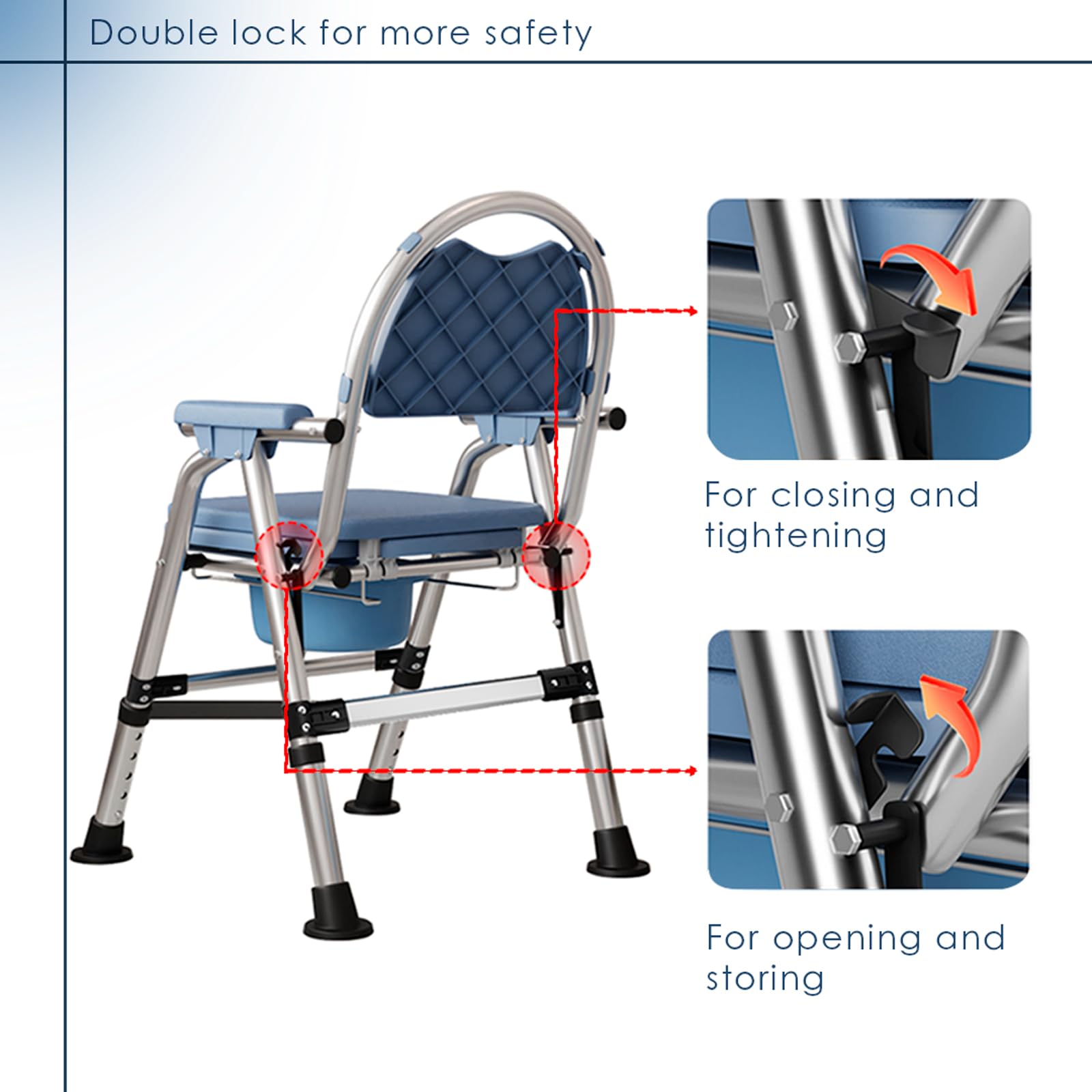 CYHWQ Commode Chair for Seniors, Portable Bedside commodes Chair, Height-Adjustable, Toilet Chair with Padded Seat Plate and Toilet Bucket, Foldable Stable, Load Capacity 200 kg (CY-KJ6201) - Very Good