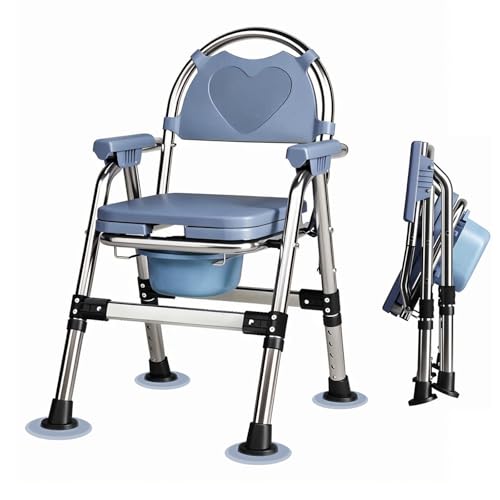 CYHWQ Commode Chair for Seniors, Portable Bedside commodes Chair, Height-Adjustable, Toilet Chair with Padded Seat Plate and Toilet Bucket, Foldable Stable, Load Capacity 200 kg (CY-KJ6201) - Very Good