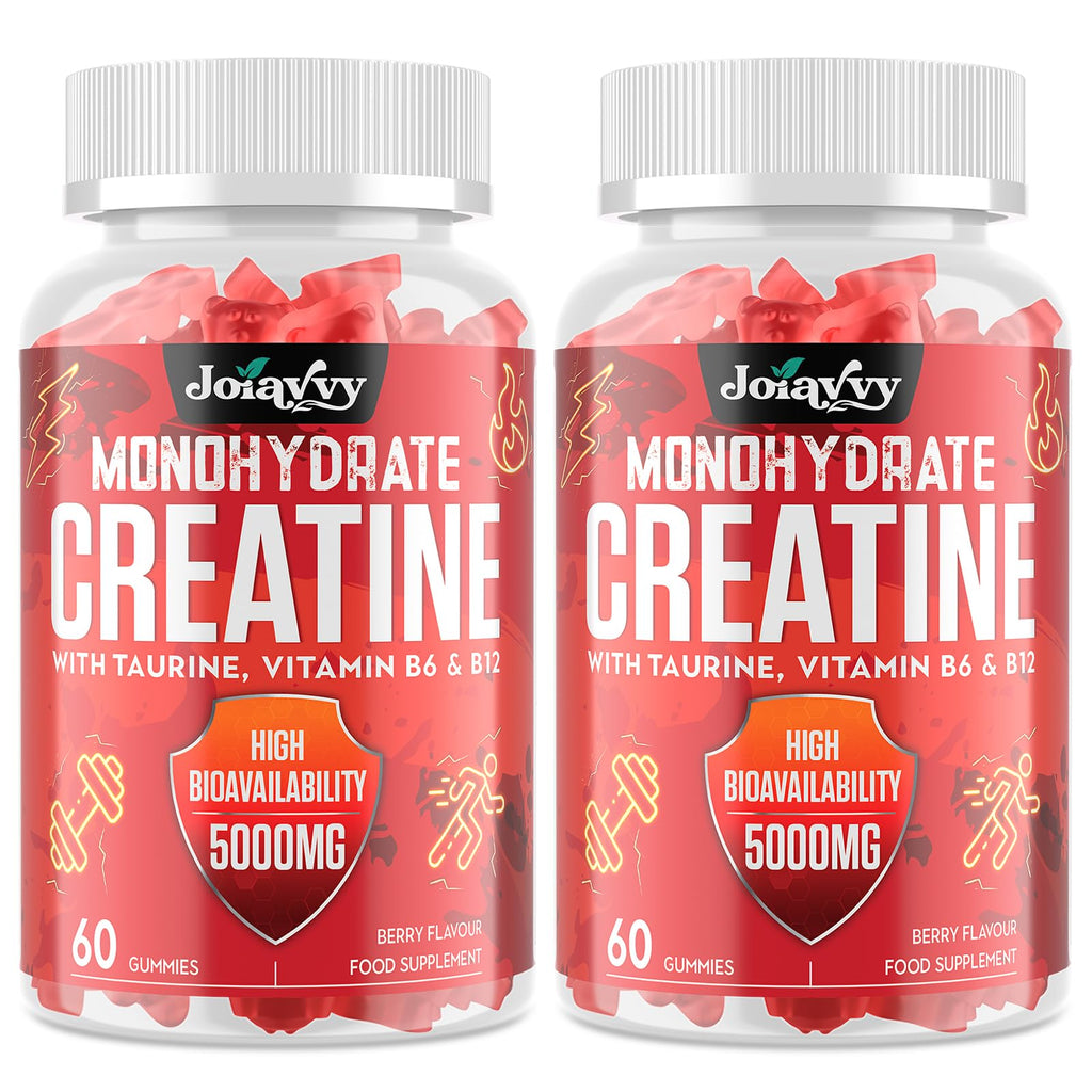 Creatine Monohydrate Gummies 5000mg Per Serving for Men & Women, Enhanced with Taurine & Vitamin B6, Pre -Workout Supplement for Muscle Growth, Strength & Recovery, Berry Flavor (60 Count (Pack of 2)) - BBE 02/2029