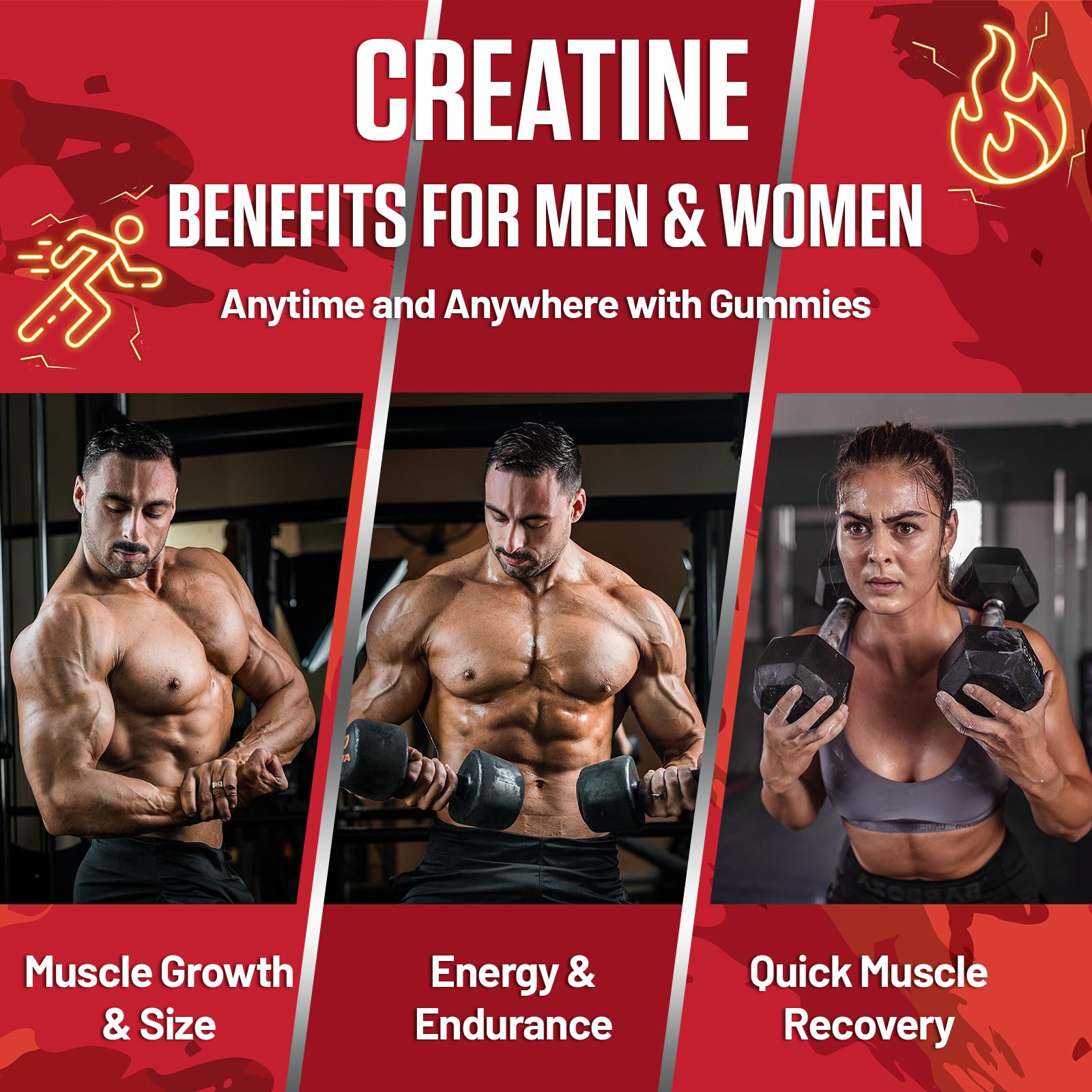 Creatine Monohydrate Gummies 5000mg Per Serving for Men & Women, Enhanced with Taurine & Vitamin B6, Pre -Workout Supplement for Muscle Growth, Strength & Recovery, Berry Flavor (60 Count (Pack of 2)) - BBE 02/2029