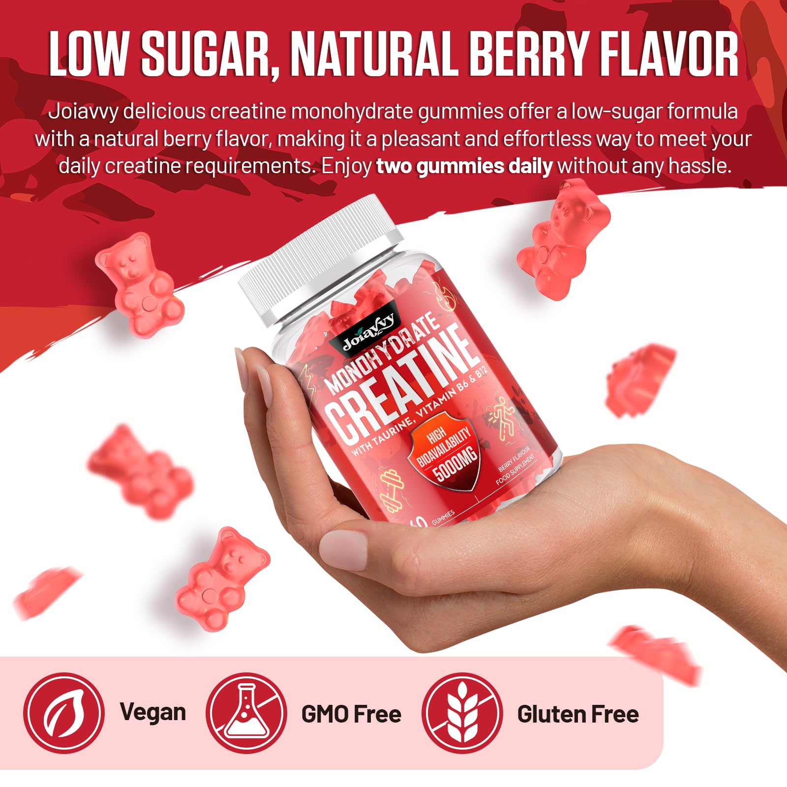 Creatine Monohydrate Gummies 5000mg Per Serving for Men & Women, Enhanced with Taurine & Vitamin B6, Pre -Workout Supplement for Muscle Growth, Strength & Recovery, Berry Flavor (60 Count (Pack of 2)) - BBE 02/2029