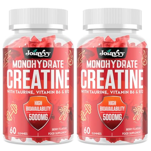 Creatine Monohydrate Gummies 5000mg Per Serving for Men & Women, Enhanced with Taurine & Vitamin B6, Pre -Workout Supplement for Muscle Growth, Strength & Recovery, Berry Flavor (60 Count (Pack of 2)) - BBE 02/2029