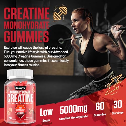 Creatine Monohydrate Gummies 5000mg Per Serving for Men & Women, Enhanced with Taurine & Vitamin B6, Pre -Workout Supplement for Muscle Growth, Strength & Recovery, Berry Flavor (60 Count (Pack of 2)) - BBE 02/2029