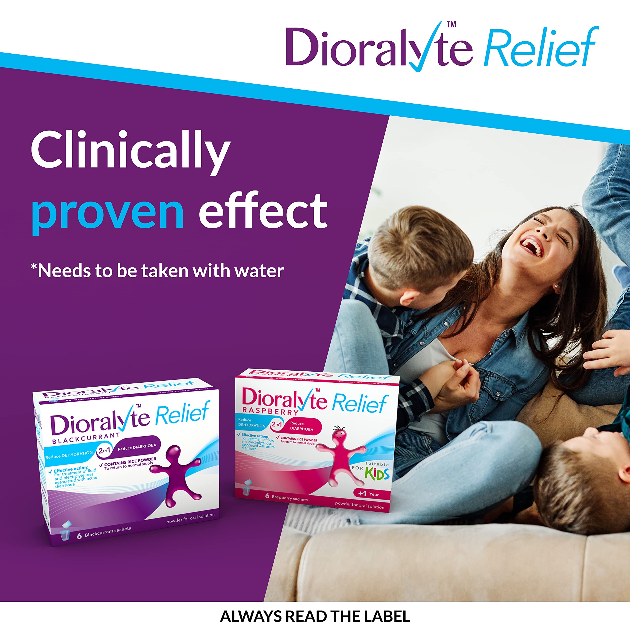 Dioralyte Relief Raspberry - Fast and Effective Rehydration Treatment to Help Replace the Loss of Body Fluid and Electrolytes (minerals and salts) - Raspberry Flavour, 6 Count (Pack of 1) - BBE 04/2028