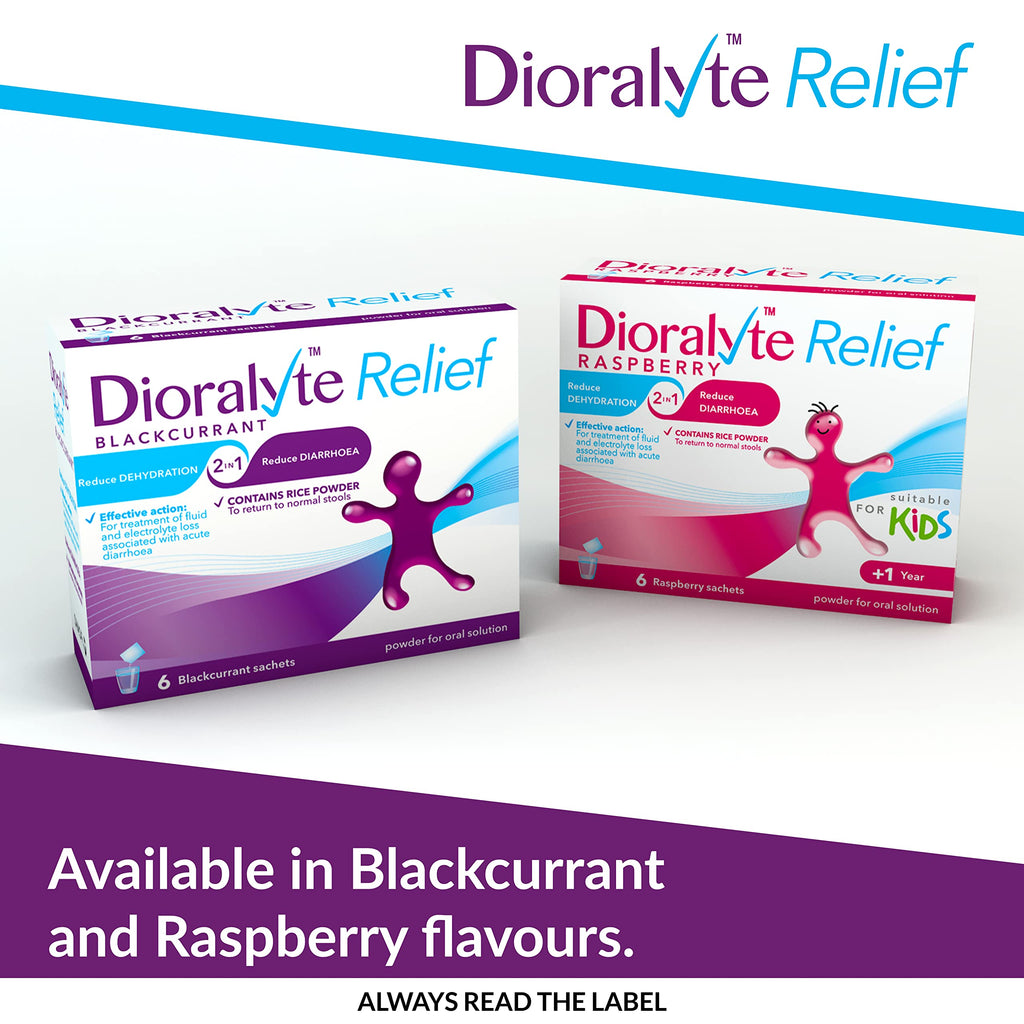 Dioralyte Relief Raspberry - Fast and Effective Rehydration Treatment to Help Replace the Loss of Body Fluid and Electrolytes (minerals and salts) - Raspberry Flavour, 6 Count (Pack of 1) - BBE 04/2028