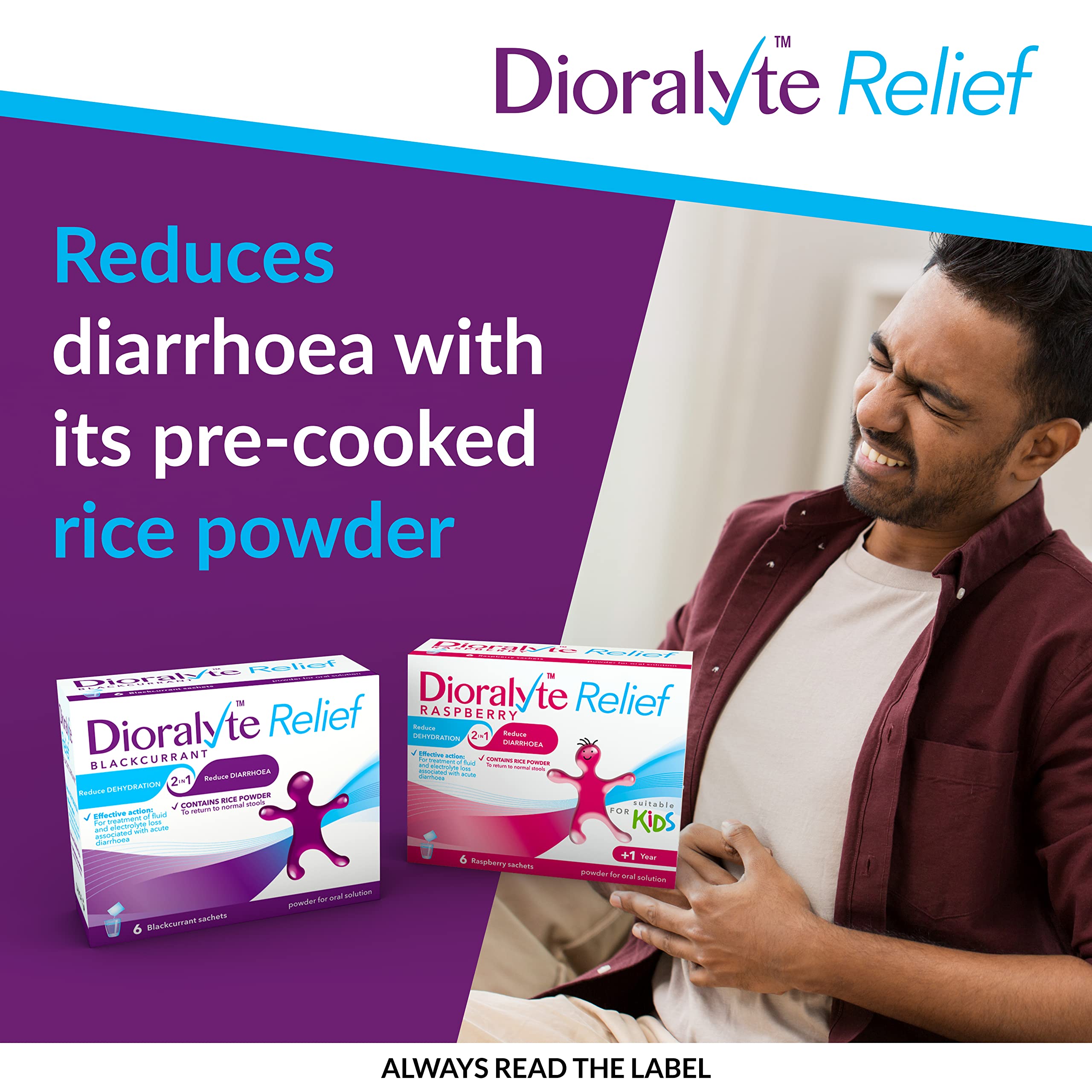 Dioralyte Relief Raspberry - Fast and Effective Rehydration Treatment to Help Replace the Loss of Body Fluid and Electrolytes (minerals and salts) - Raspberry Flavour, 6 Count (Pack of 1) - BBE 04/2028