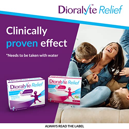 Dioralyte Relief Raspberry - Fast and Effective Rehydration Treatment to Help Replace the Loss of Body Fluid and Electrolytes (minerals and salts) - Raspberry Flavour, 6 Count (Pack of 1) - BBE 04/2028