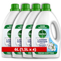 Dettol Laundry Sanitiser, Antibacterial, Fresh Cotton, 6L (1.5L x 4pck) 12hr Freshness, Hygienically Clean, Removes Odour, Kills 99.9 Percent of Bacteria - Like New