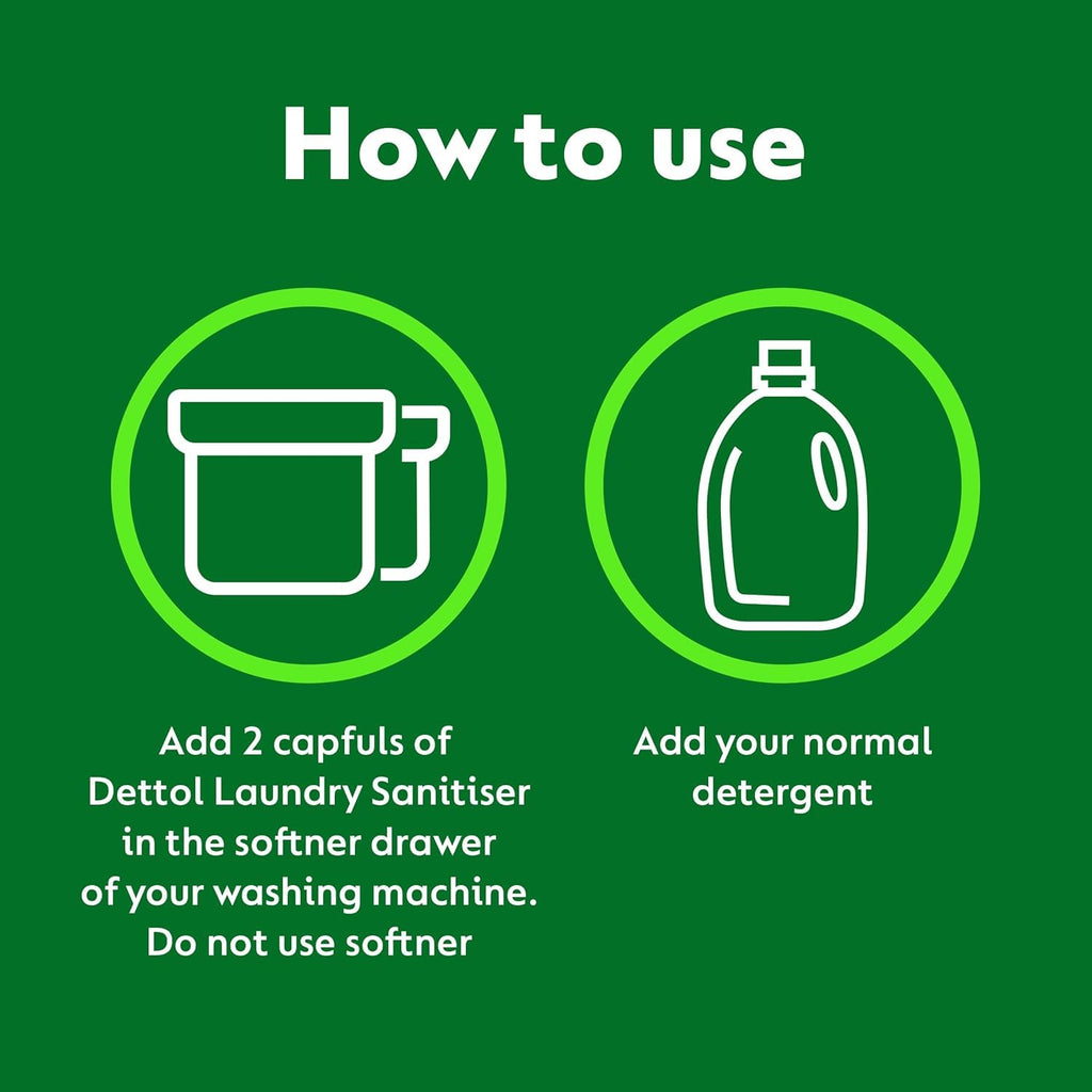 Dettol Laundry Sanitiser, Antibacterial, Fresh Cotton, 6L (1.5L x 4pck) 12hr Freshness, Hygienically Clean, Removes Odour, Kills 99.9 Percent of Bacteria - Like New