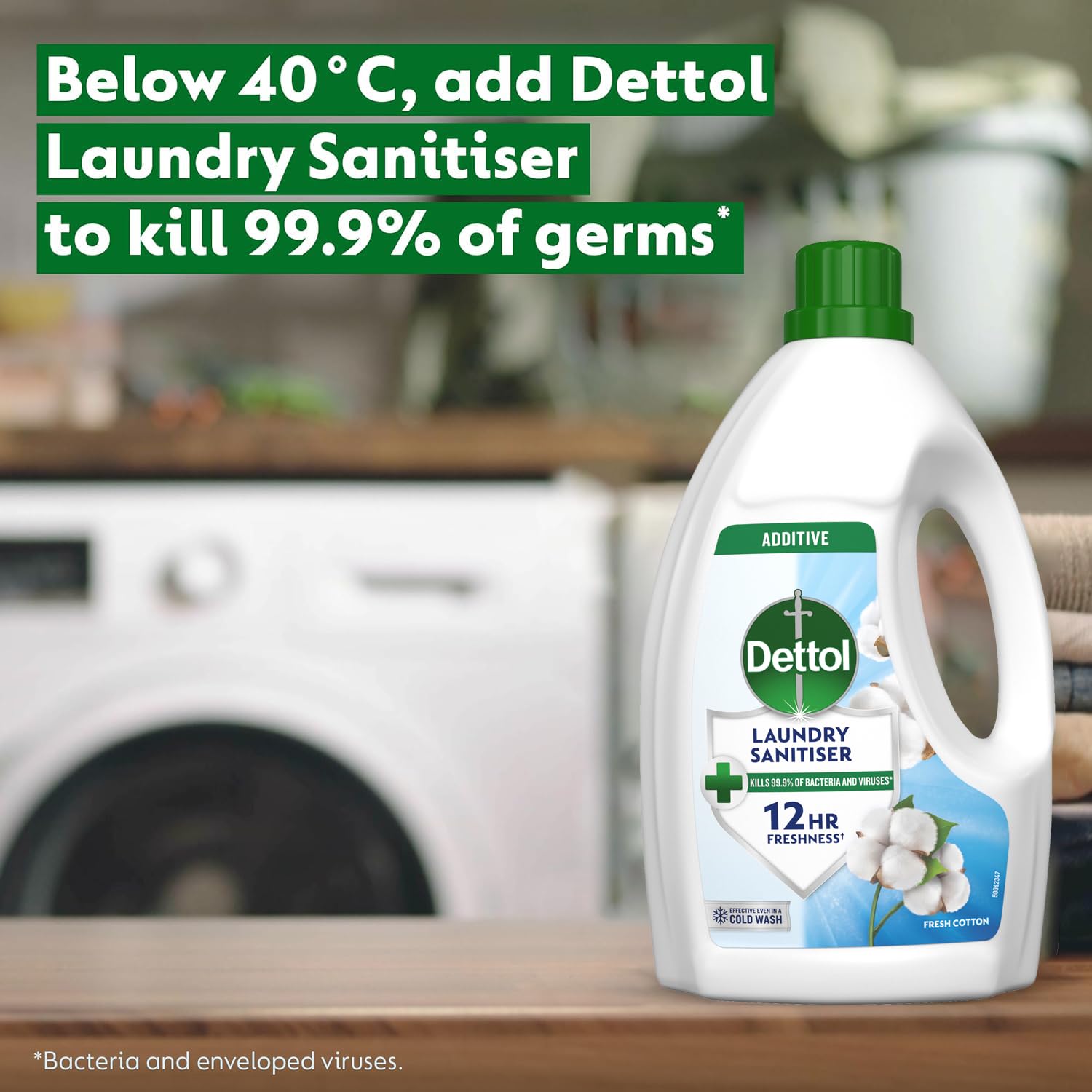 Dettol Laundry Sanitiser, Antibacterial, Fresh Cotton, 6L (1.5L x 4pck) 12hr Freshness, Hygienically Clean, Removes Odour, Kills 99.9 Percent of Bacteria - Like New