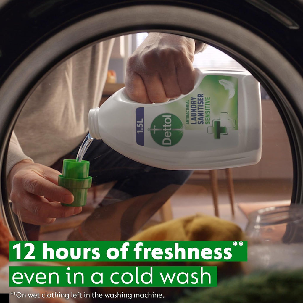 Dettol Laundry Sanitiser, Antibacterial, Fresh Cotton, 6L (1.5L x 4pck) 12hr Freshness, Hygienically Clean, Removes Odour, Kills 99.9 Percent of Bacteria - Like New