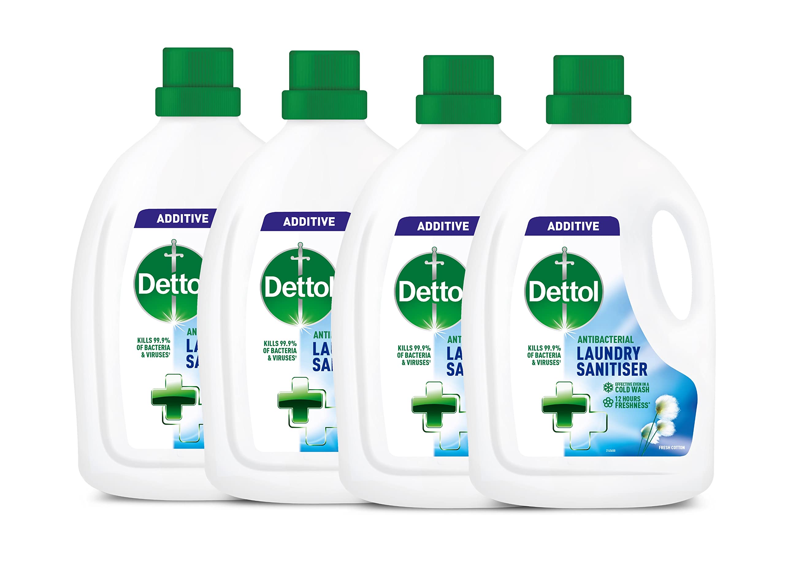 Dettol Laundry Sanitiser, Antibacterial, Fresh Cotton, 6L (1.5L x 4pck) 12hr Freshness, Hygienically Clean, Removes Odour, Kills 99.9 Percent of Bacteria - Like New