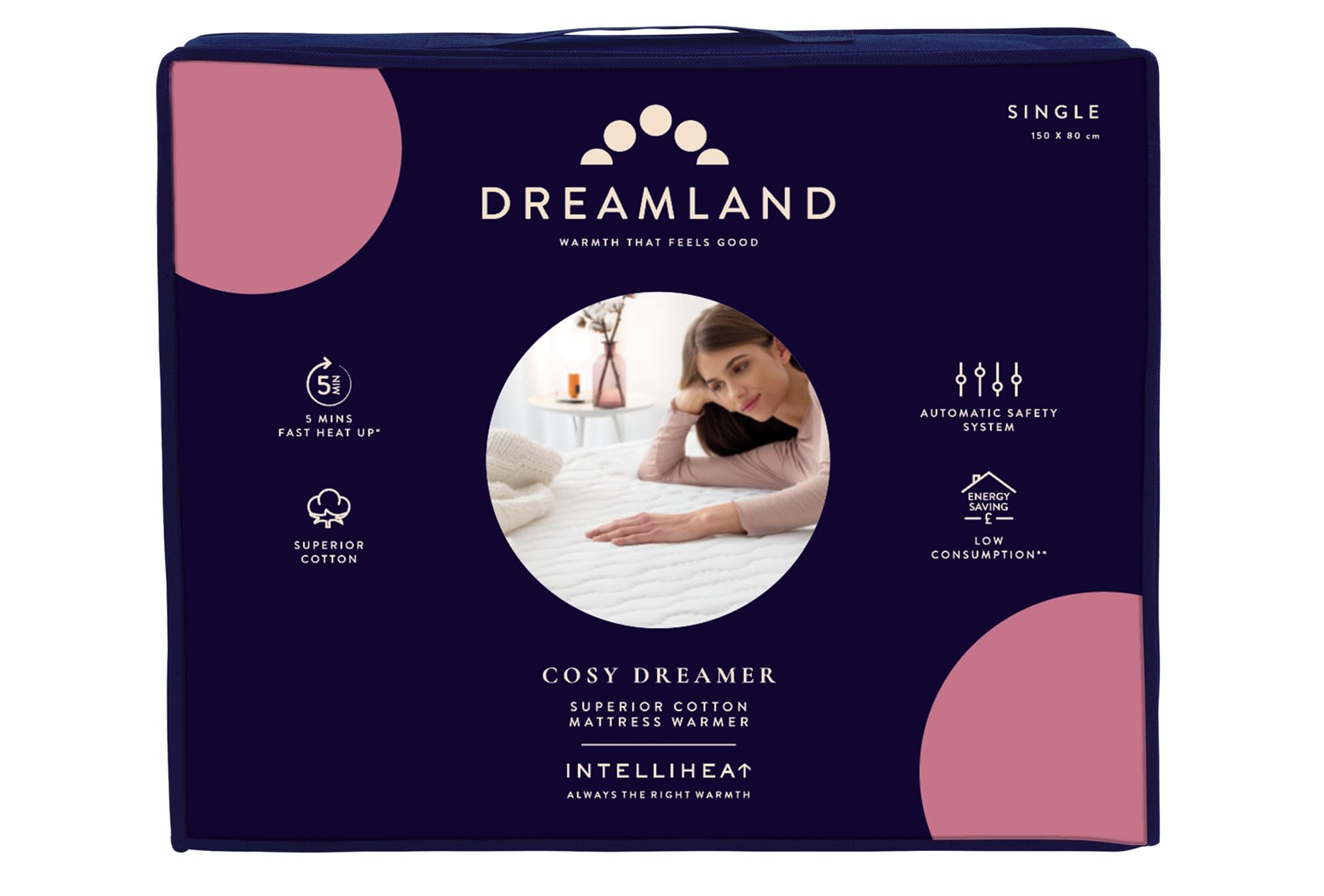 Dreamland Cosy Dreamer Electric Blanket - Heated Underblanket with Italian Cotton, Intelliheat Technology, 6 Heat Settings, Overheat Protection & Machine Washable, 150 x 80cm - Single Size - Like New