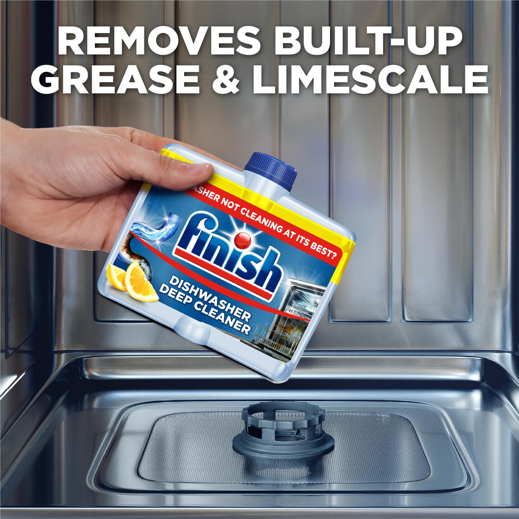 Finish, Dishwasher Cleaner, Lemon Scent, 2.0L (250ml x 8 pck), Removes Grease, Limescale and Dissolves Clogs, Fights Odour for a Cleaner Hygienic Dishwasher Machine