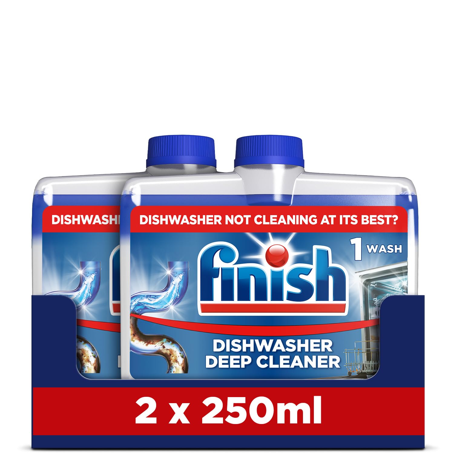 Finish, Dishwasher Cleaner, Lemon Scent, 2.0L (250ml x 8 pck), Removes Grease, Limescale and Dissolves Clogs, Fights Odour for a Cleaner Hygienic Dishwasher Machine