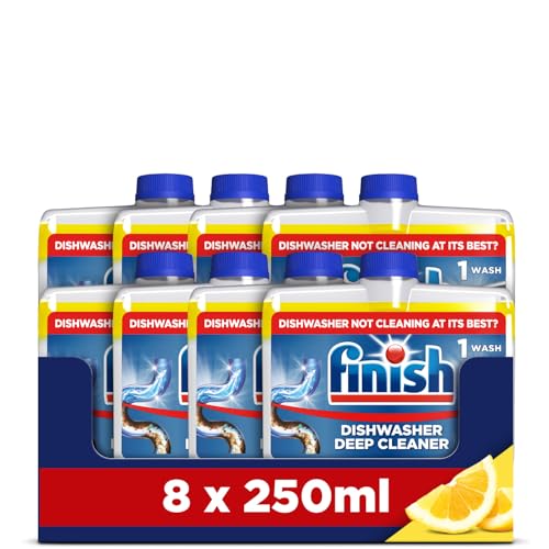 Finish, Dishwasher Cleaner, Lemon Scent, 2.0L (250ml x 8 pck), Removes Grease, Limescale and Dissolves Clogs, Fights Odour for a Cleaner Hygienic Dishwasher Machine