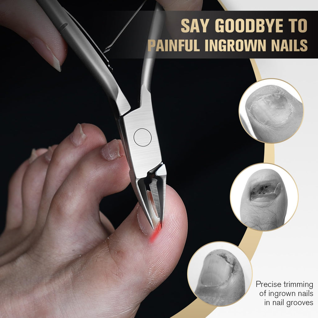 FERYES Ingrown Toenail Clippers Straight Blade Toe Nail Clippers for Thick Nails for Seniors, Stainless Steel Nail Clippers for Thick Toenails - Ultra-Slim 16mm Blade Fingernail Clippers