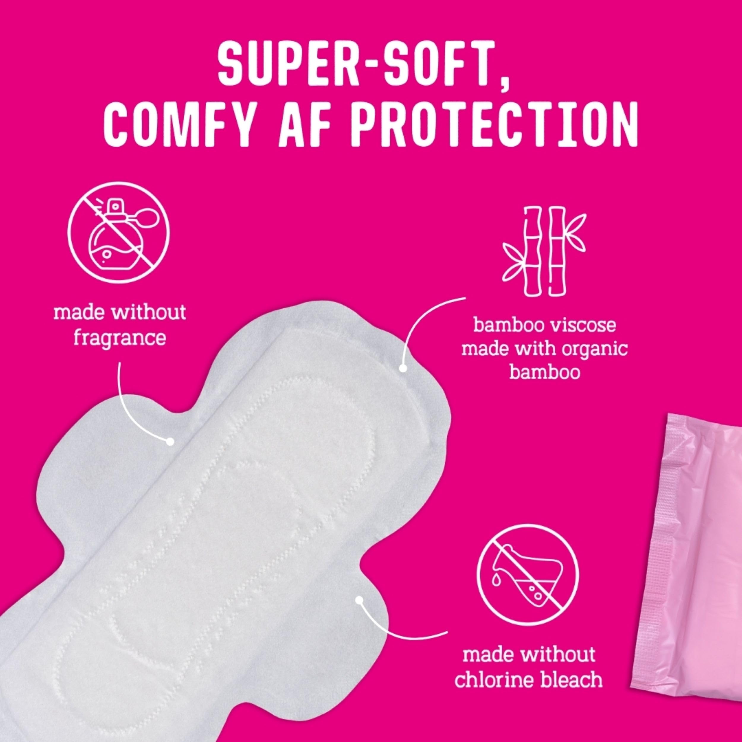 Flo Bamboo Period Pads with Wings Combo Pack - Super Absorbent, Soft, Breathable - Regular Flow - 14 Day Pads, 10 Night Pads - 24 Pads - Damaged Box