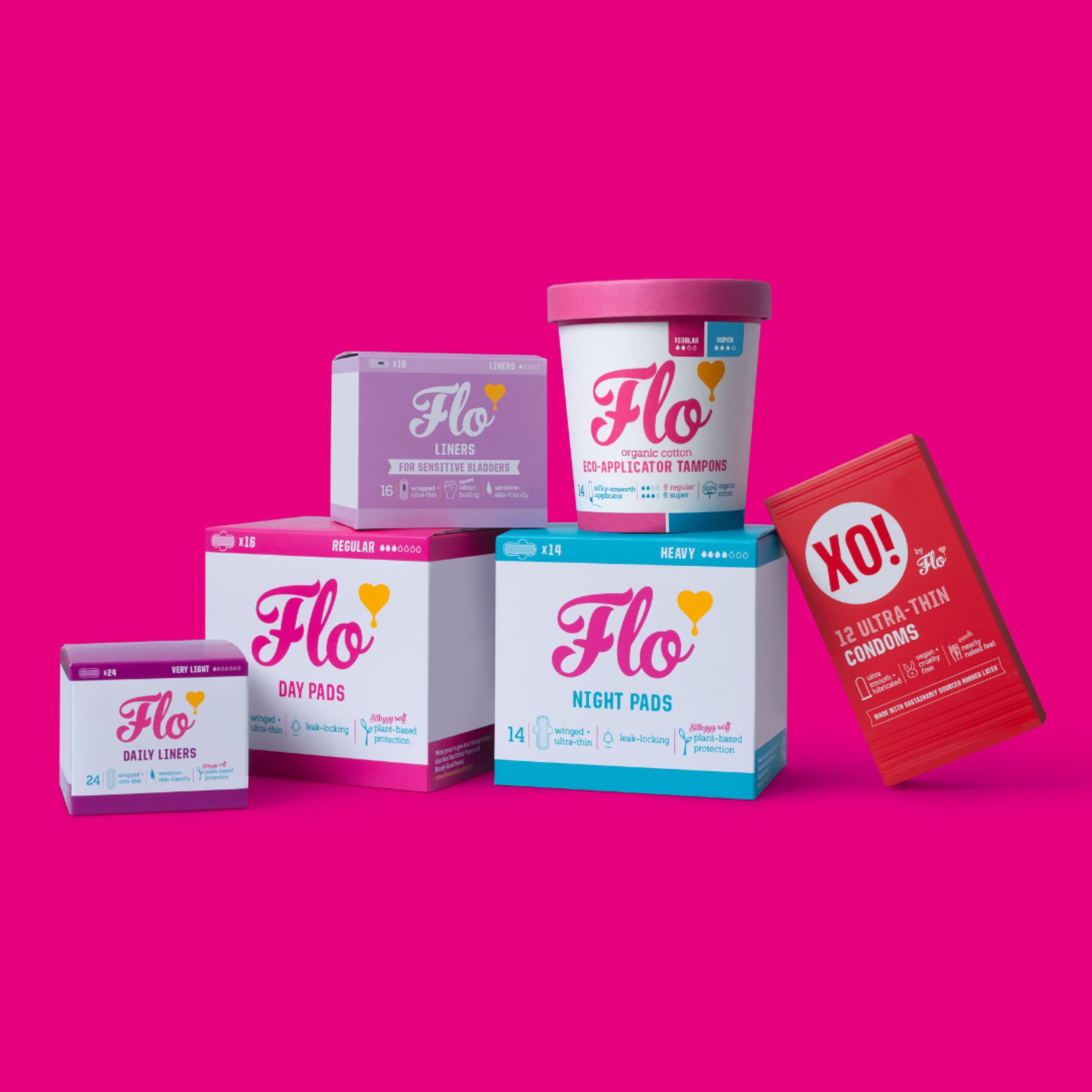 Flo Bamboo Period Pads with Wings Combo Pack - Super Absorbent, Soft, Breathable - Regular Flow - 14 Day Pads, 10 Night Pads - 24 Pads - Damaged Box