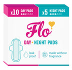 Flo Bamboo Period Pads with Wings Combo Pack - Super Absorbent, Soft, Breathable - Regular Flow - 14 Day Pads, 10 Night Pads - 24 Pads - Damaged Box