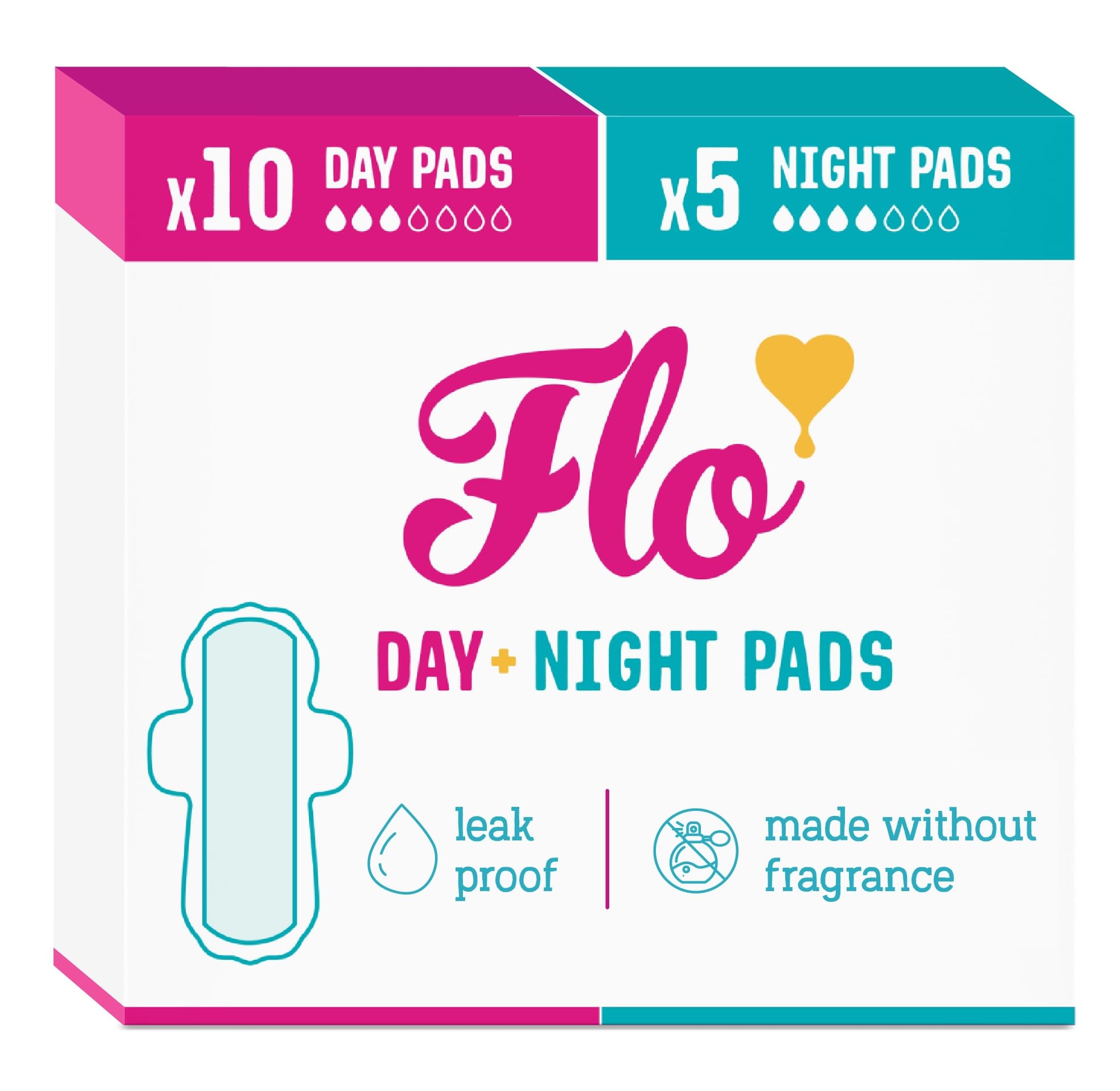 Flo Bamboo Period Pads with Wings Combo Pack - Super Absorbent, Soft, Breathable - Regular Flow - 14 Day Pads, 10 Night Pads - 24 Pads - Damaged Box
