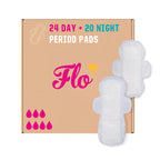 Flo Bamboo Period Pads with Wings Combo Pack - Super Absorbent, Soft, Breathable - Regular Flow - 14 Day Pads, 10 Night Pads - 24 Pads - Damaged Box