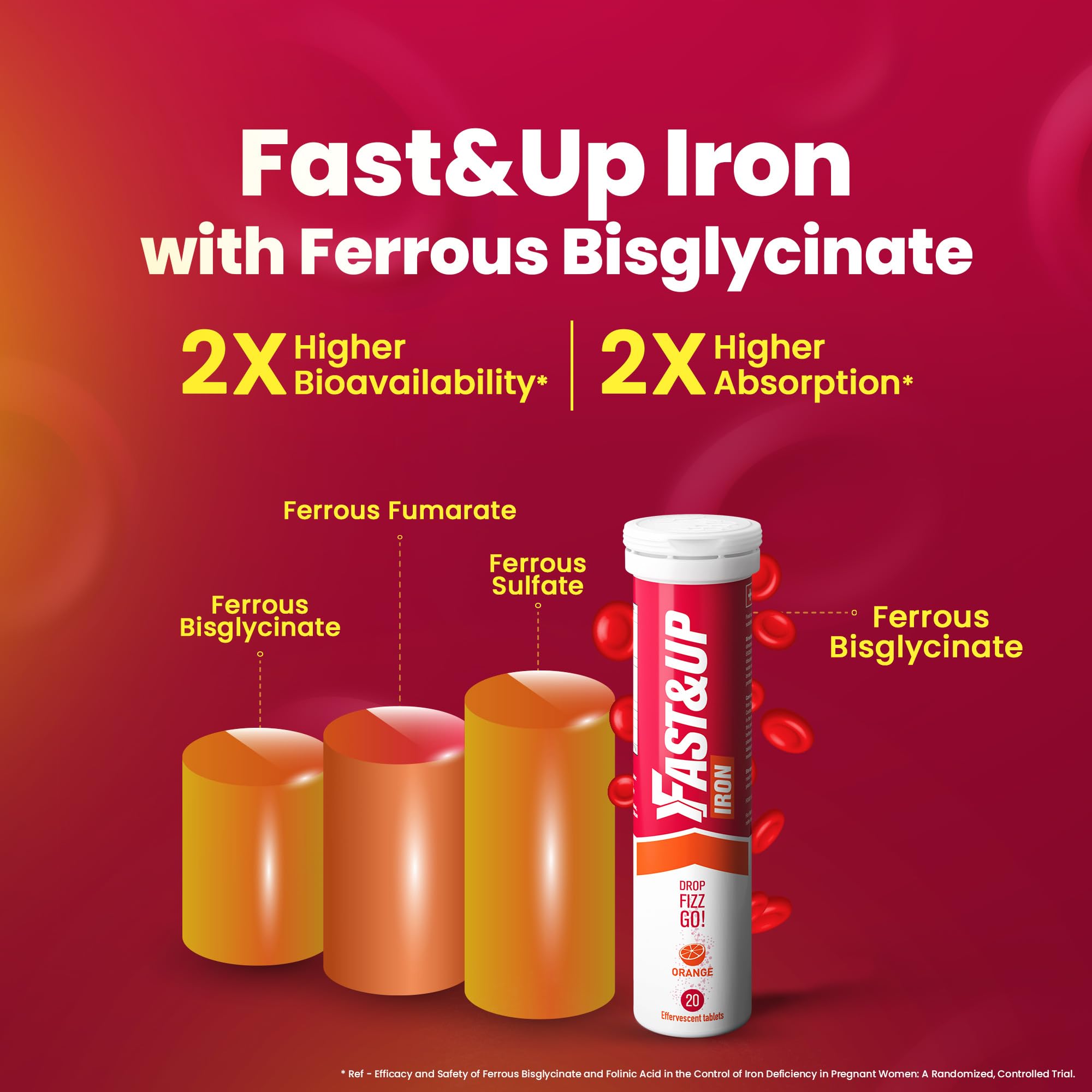 Fast&Up Iron - 19mg Iron Daily Supplement - 20 Effervescent Tablets- Fulfils Daily Iron RDA - Refreshing Orange Flavour - BBE 03/2028