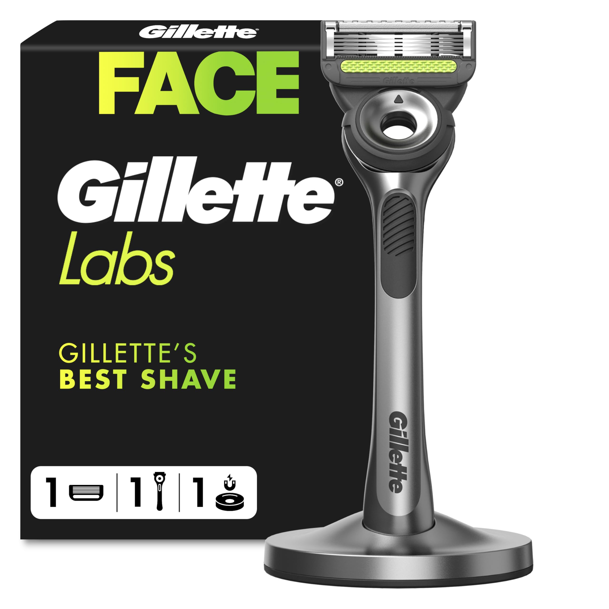 GilletteLabs Men's Razor + 1 Razor Blade Refill, with Exfoliating Bar, Includes Premium Magnetic Stand - Damaged Box