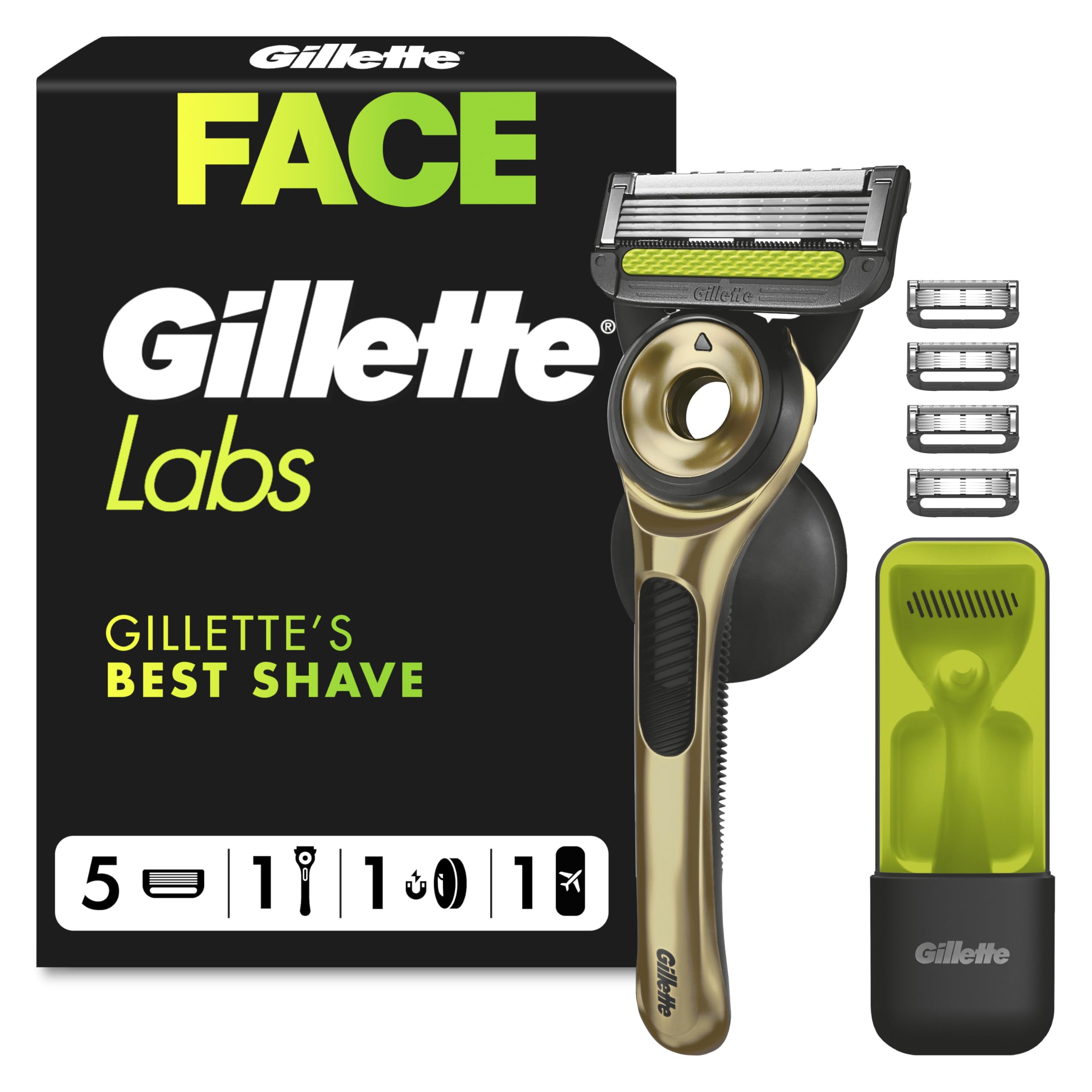 GilletteLabs Men's Razor + 1 Razor Blade Refill, with Exfoliating Bar, Includes Premium Magnetic Stand - Damaged Box