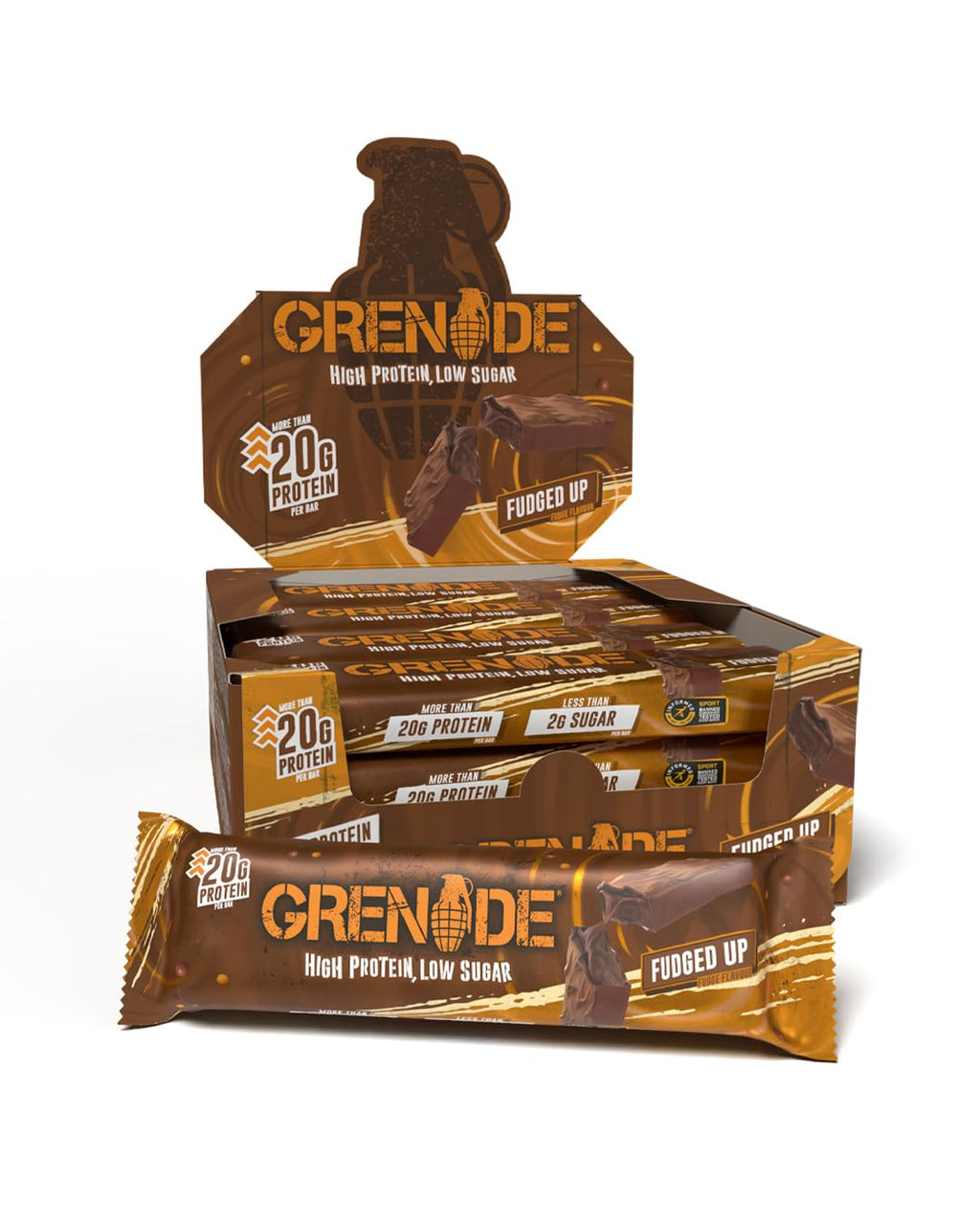 Grenade High Protein, Low Sugar Bar - Fudged Up, 12 x 60 g (Packaging May Vary) - Damaged Box - BBE 08/2026