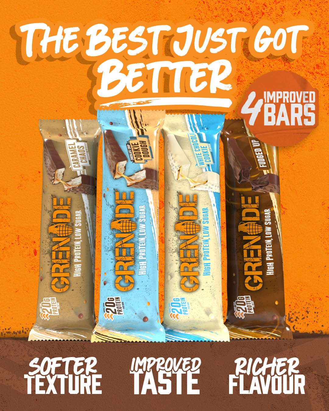 Grenade High Protein, Low Sugar Bar - Fudged Up, 12 x 60 g (Packaging May Vary) - Damaged Box - BBE 08/2026