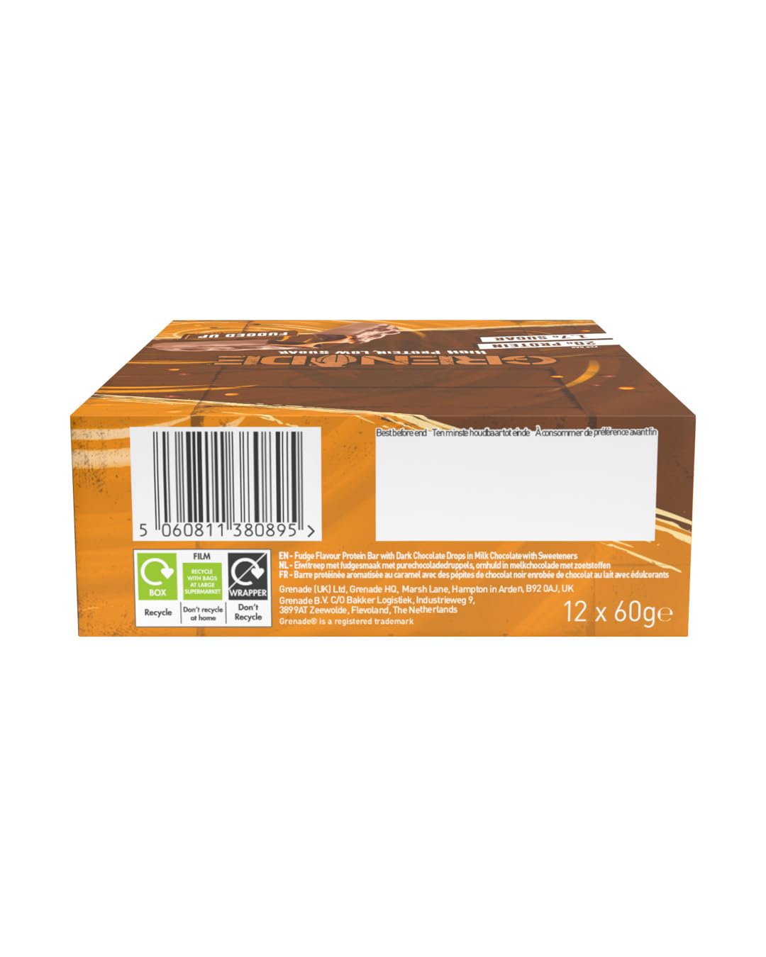 Grenade High Protein, Low Sugar Bar - Fudged Up, 12 x 60 g (Packaging May Vary) - Damaged Box - BBE 08/2026