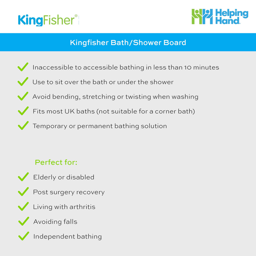 Helping Hand Kingfisher White Plastic Bath Board with Handle. Bath Board for Elderly and Disabled Users. Adjustable to Fit 16"-24" Width Baths. 200kg / 31 Stone Weight Limit - Very Good
