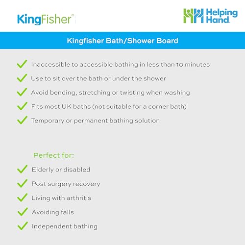 Helping Hand Kingfisher White Plastic Bath Board with Handle. Bath Board for Elderly and Disabled Users. Adjustable to Fit 16"-24" Width Baths. 200kg / 31 Stone Weight Limit - Very Good