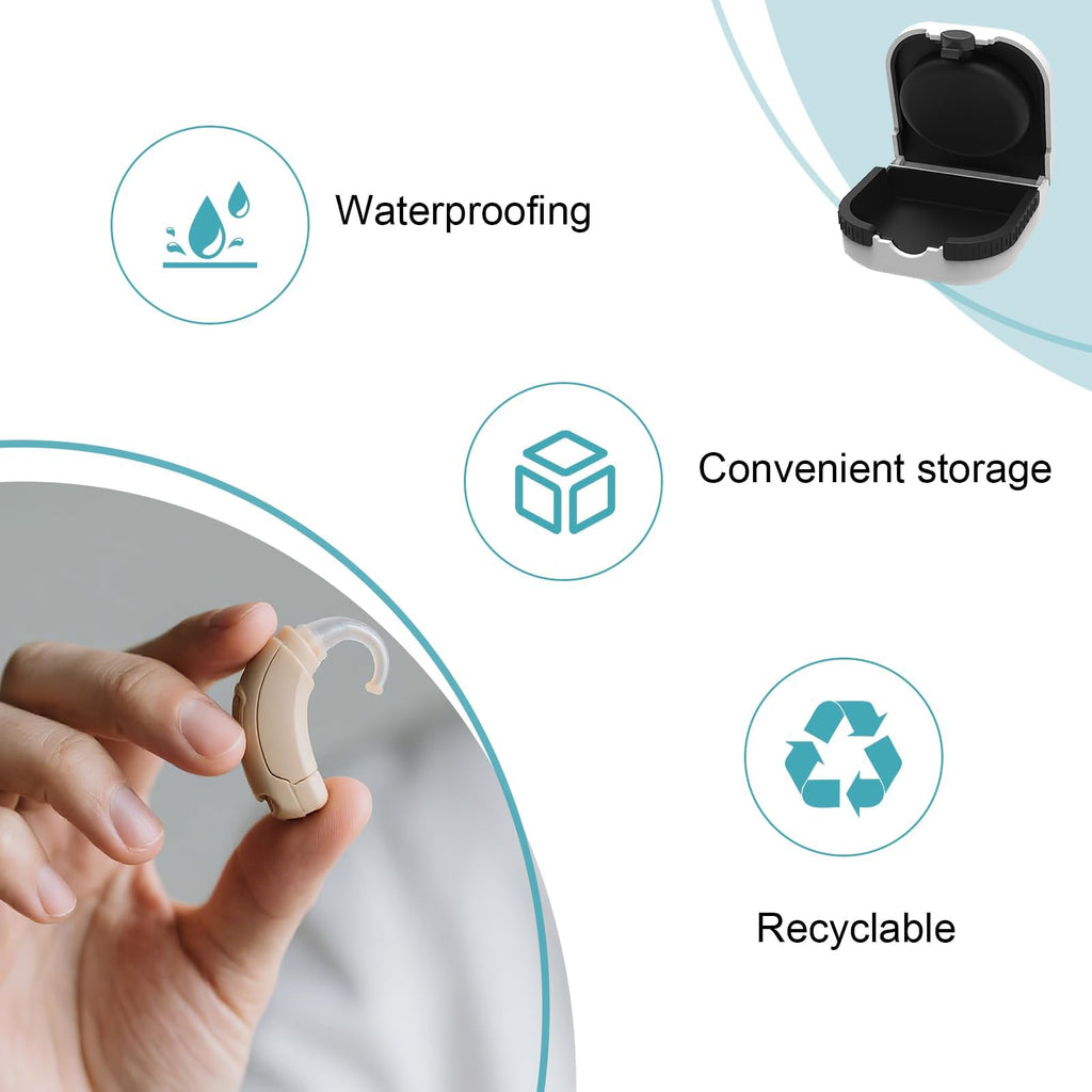 Hearing Aid Cases Hearing Aid Protective Box Portable Waterproof Earing Aids Case Anti-Drop Hearing Amplifier Storage Built-in High Elastic Silicone Air Cushion Ball for Most Earing Aids - White - Very Good