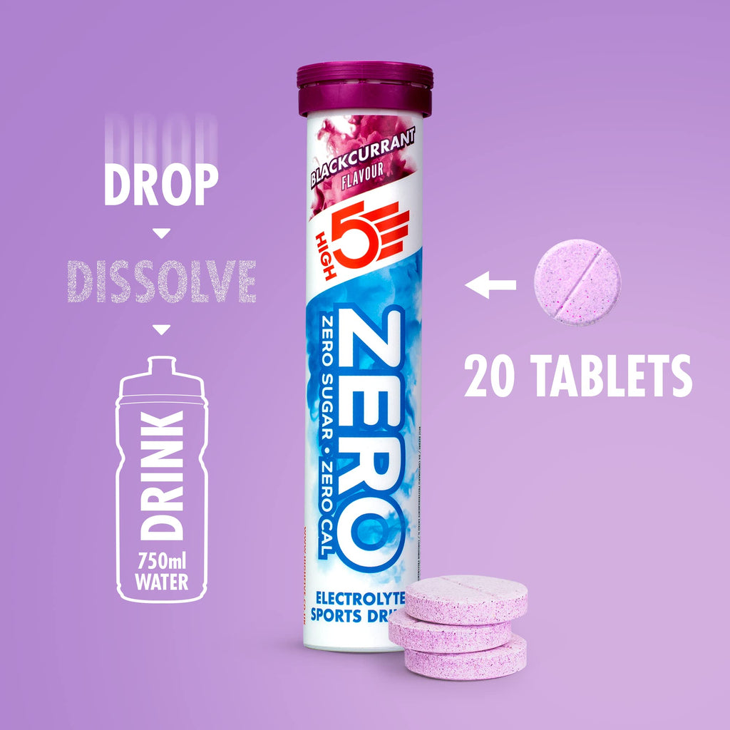 HIGH5 ZERO Electrolyte Tablet - Hydration Tablets Enhanced with Vitamin C - 0 Calories & Sugar Free - Boost Hydration, Performance & Wellness - Blackcurrant, 20 Tablets (20x, Pack of 1) - BBE 08/2027