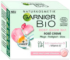 Garnier Face Cream, Bio Rosy Glow 3-in-1 Rose Cream, for tired, dull skin, gives the skin a youthful glow, nourishes and firms the skin with organic rose hip oil and vitamin C, 50 ml