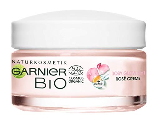 Garnier Face Cream, Bio Rosy Glow 3-in-1 Rose Cream, for tired, dull skin, gives the skin a youthful glow, nourishes and firms the skin with organic rose hip oil and vitamin C, 50 ml