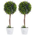 HOMCOM Set of 2 Decorative Artificial Plants Ball Trees with Lavender Flowers in Pot Fake Plants for Home Indoor Outdoor Decor, 60cm, Green - Damaged Box